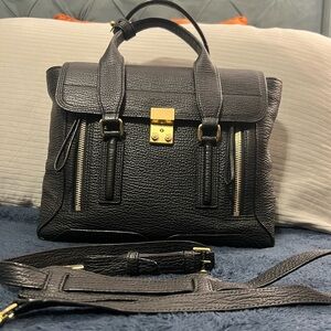 3.1 PHILLIP LIM BLACK TEXTURED CALFSKIN MEDIUM PASHLI SATCHEL
